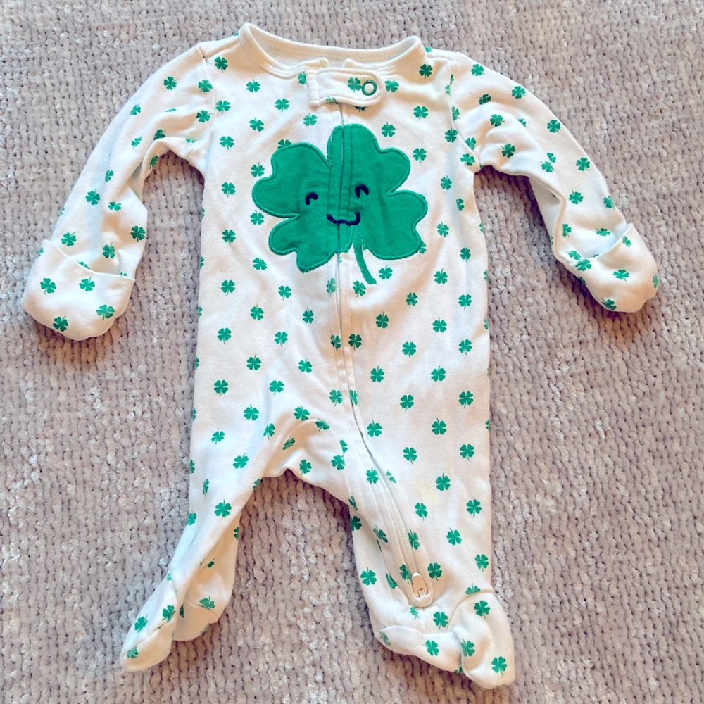 Carters Shamrock Footie‎ Pajamas Newborn Clover St Patricks Day Cotton